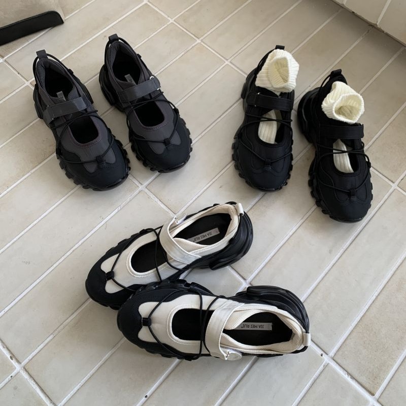 Sneakers Care - Sportliche klobige Plateau-Mary-Jane-Schuhe für Damen, zweifarbige,